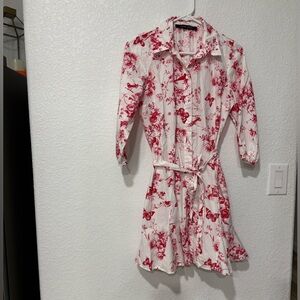 Cynthia Steffe White Red Floral Etoile Belted Shirt Dress Size  m Cottagecore
